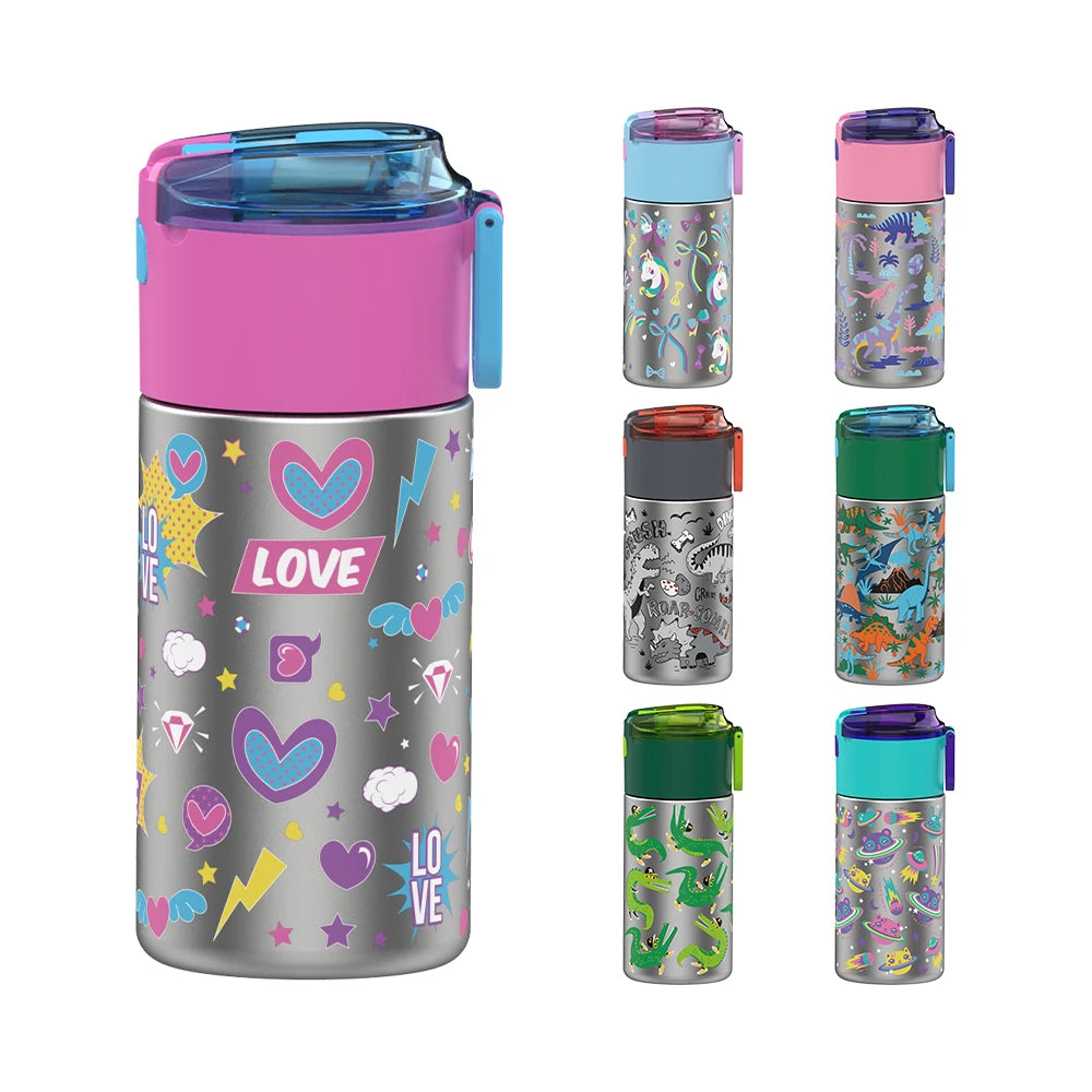 400ml Stainless Steel Insulated Sports Water Bottle with Straw Lid for Kids Outdoor Gym Activities Snack Storage Vacuum Flask