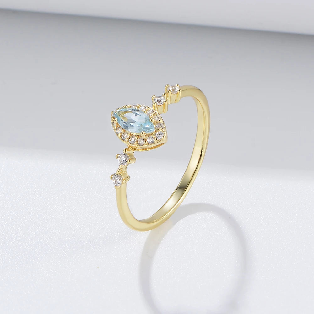 Manufacturer Wholesale 925 Sterling Silver Micro-inlaid Zircon Geometric Sky Blue Topaz Gold Plated Ring Jewelry