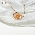Lucky 18k Rose Gold Cubic Zircon Necklace Double Ring Clavicle Chain Real Gold Jewelry Oro 18k Original Real Gold Jewelry