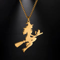 Stainless Steel Witcher Broom Cat Necklace for Women Girls Gold Color Cartoon Chain Necklaces Fashion Jewelry Wholesale