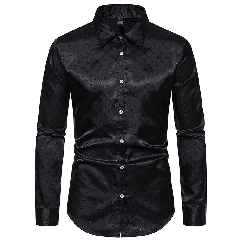 New Men's Jacquard Casual Long Sleeve Shirt European Code Fashion Brand Casual Slim-fit Lapel Shirt