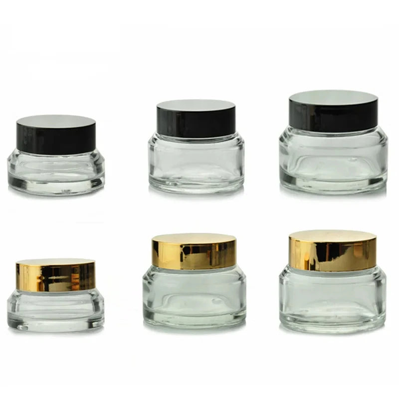 Cheap Price 15g 30g 50g Empty Clear Glass Containers with Plastic Caps for Skin Care Cream and Face Cream