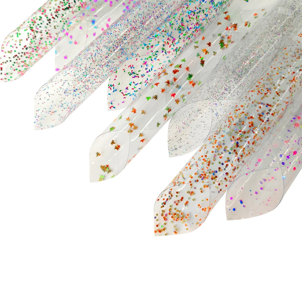 Thickness 0.4mm Large Expanse of Transparent PVC with Golden Scallions for Bags and Shoe Materials and Cosmetic Bag PVC Film