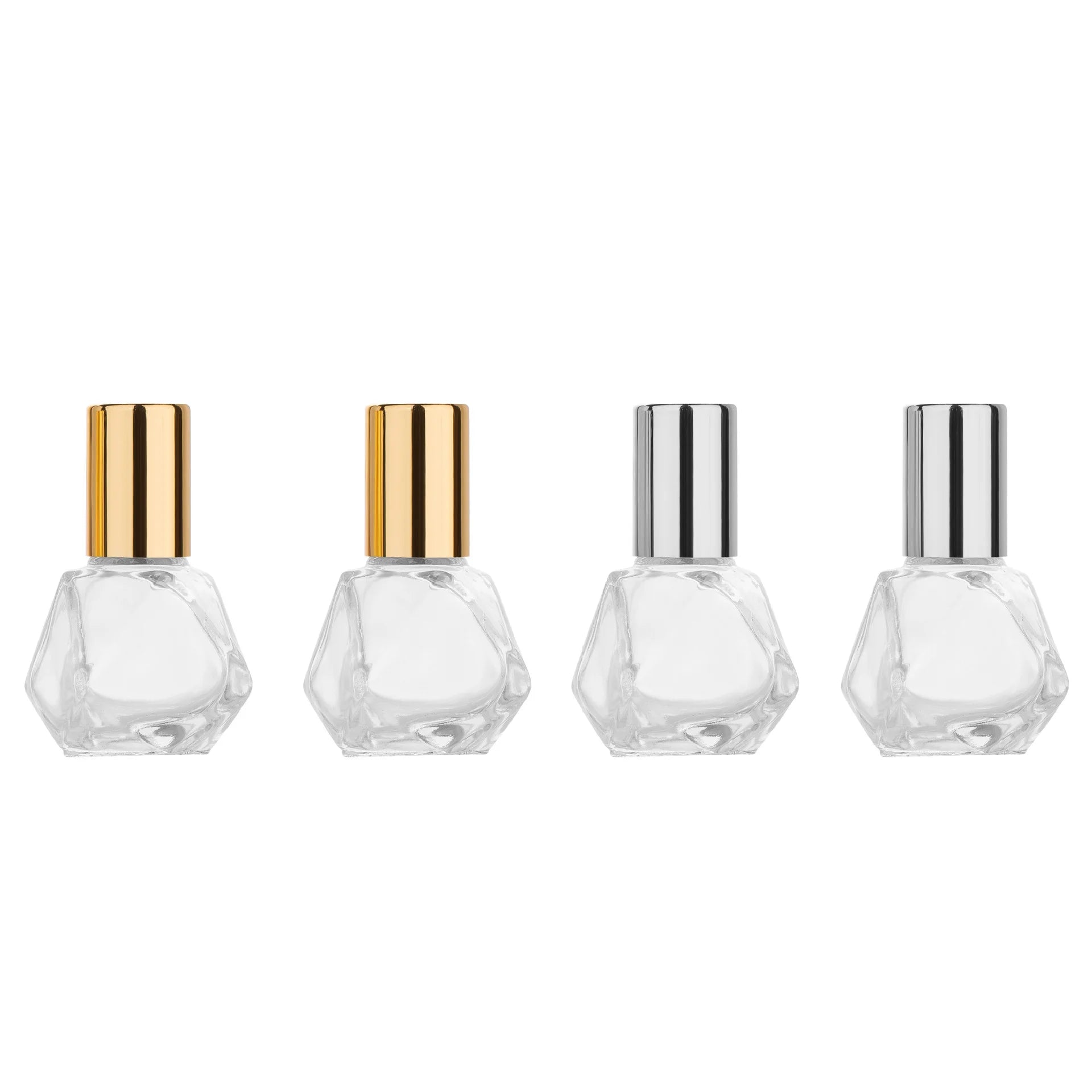 Cosmetic Packaging Essential Oil Diamond Shape clear Transparent Color Metal Steel Roller 8ml Roll on Glass Bottle