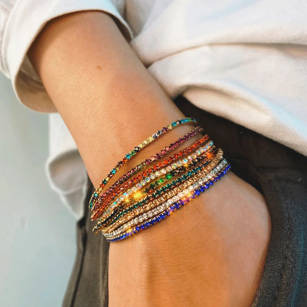 New Inlaid Color Diamond Hand Jewelry Creative Simple Multicolor Elastic Rhinestone Tennis Bracelet