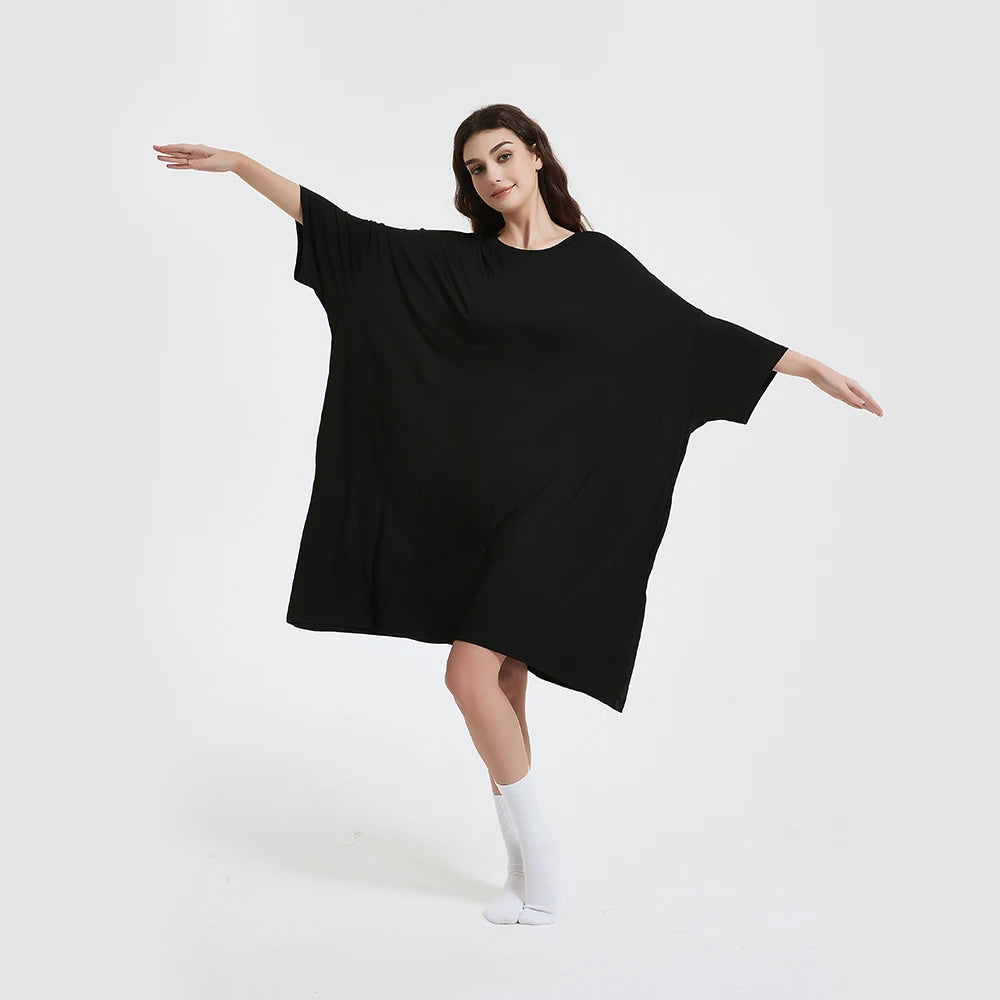 New Arrivals Summer Bamboo Woven Breathable Quick Dry Floral Pattern Oversized Woman Big Size Sleep Tee Nightgown