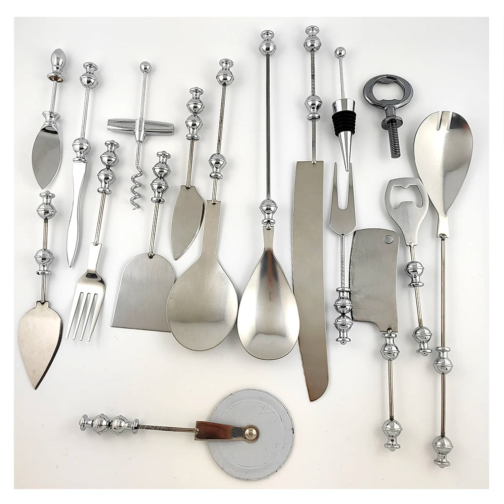 Beadable Cutlery Kitchenware Set Cake Cream Spatula Dinnerware DIY Household Gadgets Knife Spoon Forks Beadable Utensils