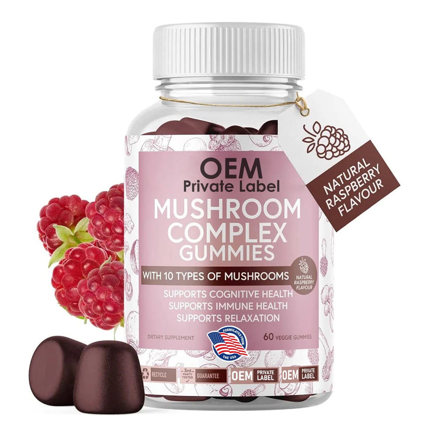 Private Label Mushroom Complex Supplement for Men & Women Energy Memory Booster Reishi Mushroom Gummy Customizable Dosage