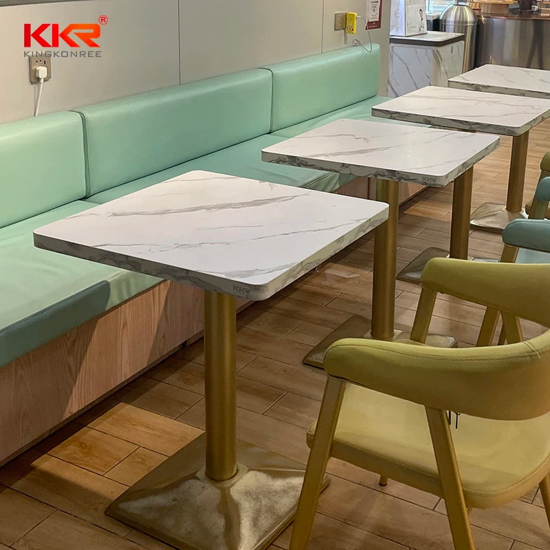 Modern Style Small Dining Table Solid Surface Composite Marble Top Square Center Table for Restaurant Use Dining Room Furniture