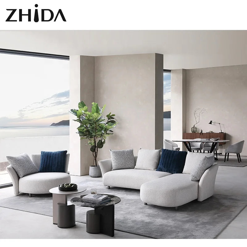 Italian Design High End Modern Fabric Sectional Sofa Set for Living Room Mall Hotel & Villa-Extendable Home Furniture