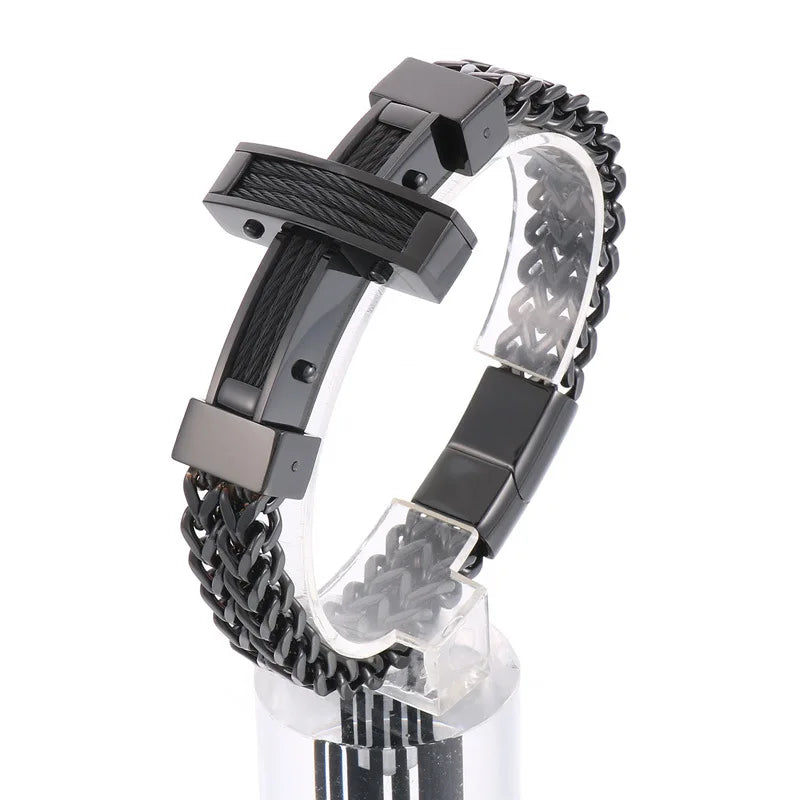 Punk Men's Jewelry Cross Stainless Steel Charm Bracelets Gold Silver Black Fashion Titanium Steel Bracelet for Men
