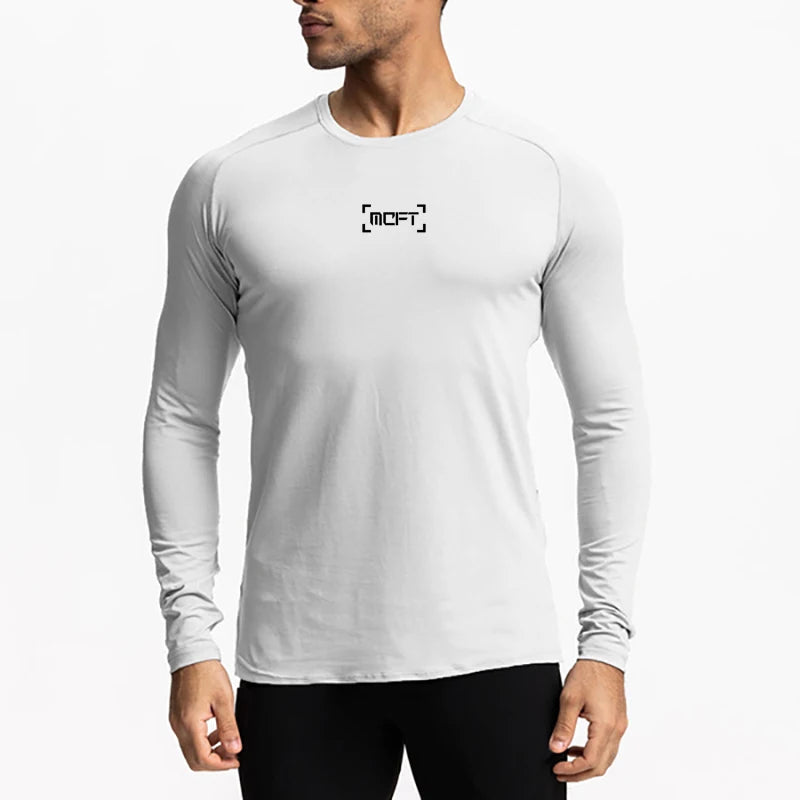 Long Sleeve T-Shirts Men Polyester Solid Basic Tees Men Autumn Compression Tight Tshirt Slim Plain Running Tops