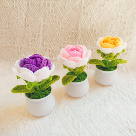 2023 Handmade Crochet Mini Potted Sunflowers Knitted Flowers Pot 100% Wool for Home Table Decor Islamic Wedding Novelty Birthday
