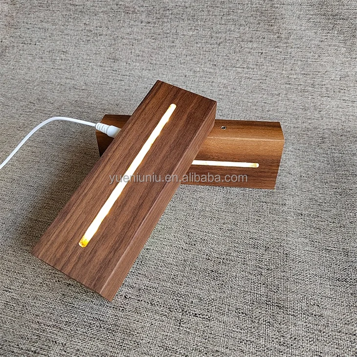Factory Direct Custom 3D Wood Night Light Lamp Base LED USB Rechargeable Dimmable for Oval Rectangular Wood Lmpara for Living