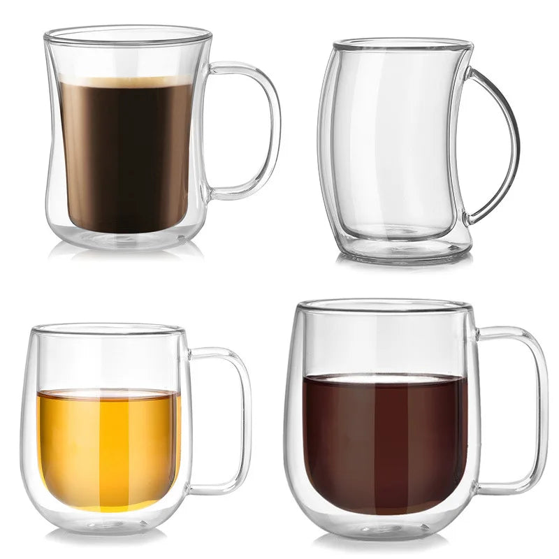 Classic Luxury American 220ml/400ml High-Temperature Durable Borosilicate Double Insulated Glass Coffee Tea Mug Set Stocked