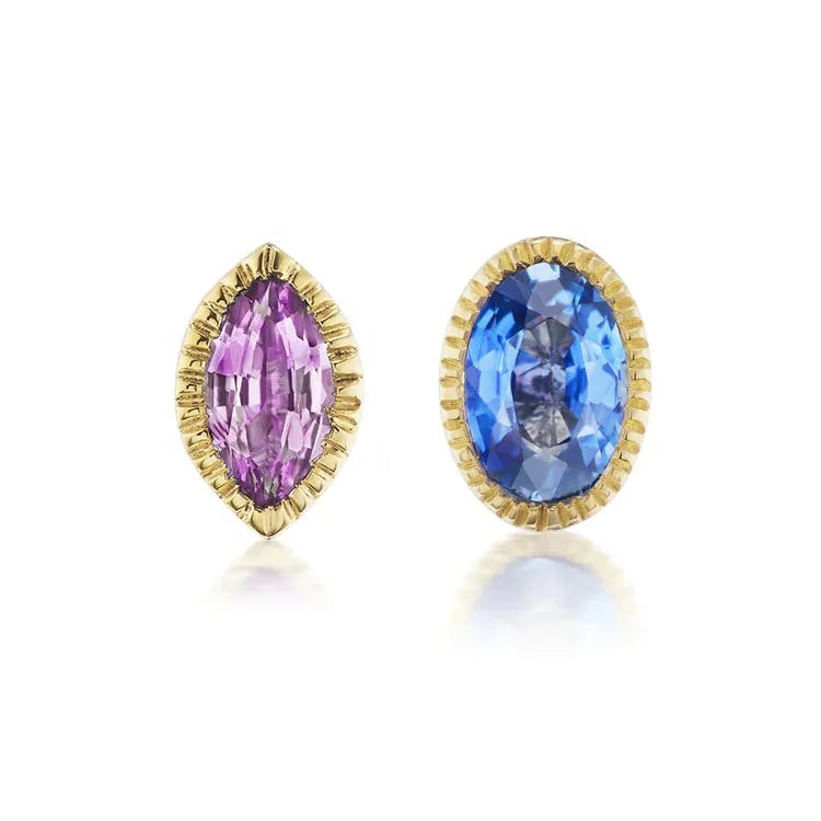 LOZRUNVE Fashion Jewellery Classic 18k Gold Plated Gemstone Solitaire Stud Earring Set
