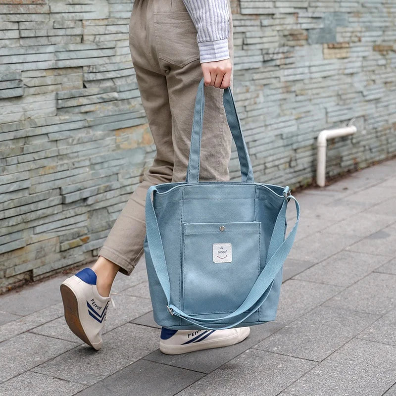 Ins Style Multi Used Portable Organic Cotton Canvas Shoulder Tote Messenger Crossbody Bag