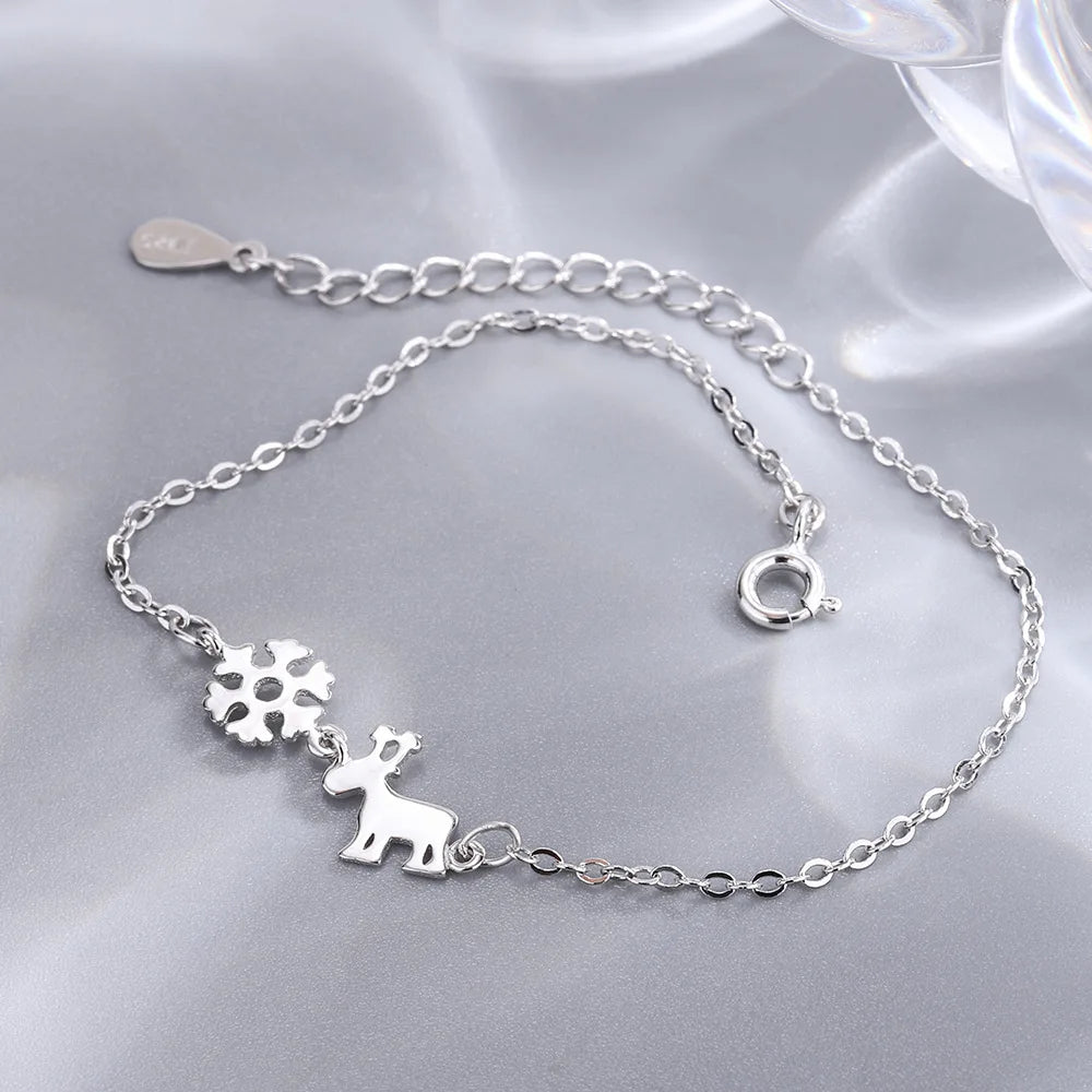 Christmas gift 925 sterling silver snowflake elk bracelet for women
