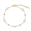 Rinntin GMB65 Bohemian Design Shell Four-leaf Clover Pearl Bracelet Women 14K Gold Plated 925 Sterling Silver Bracelet