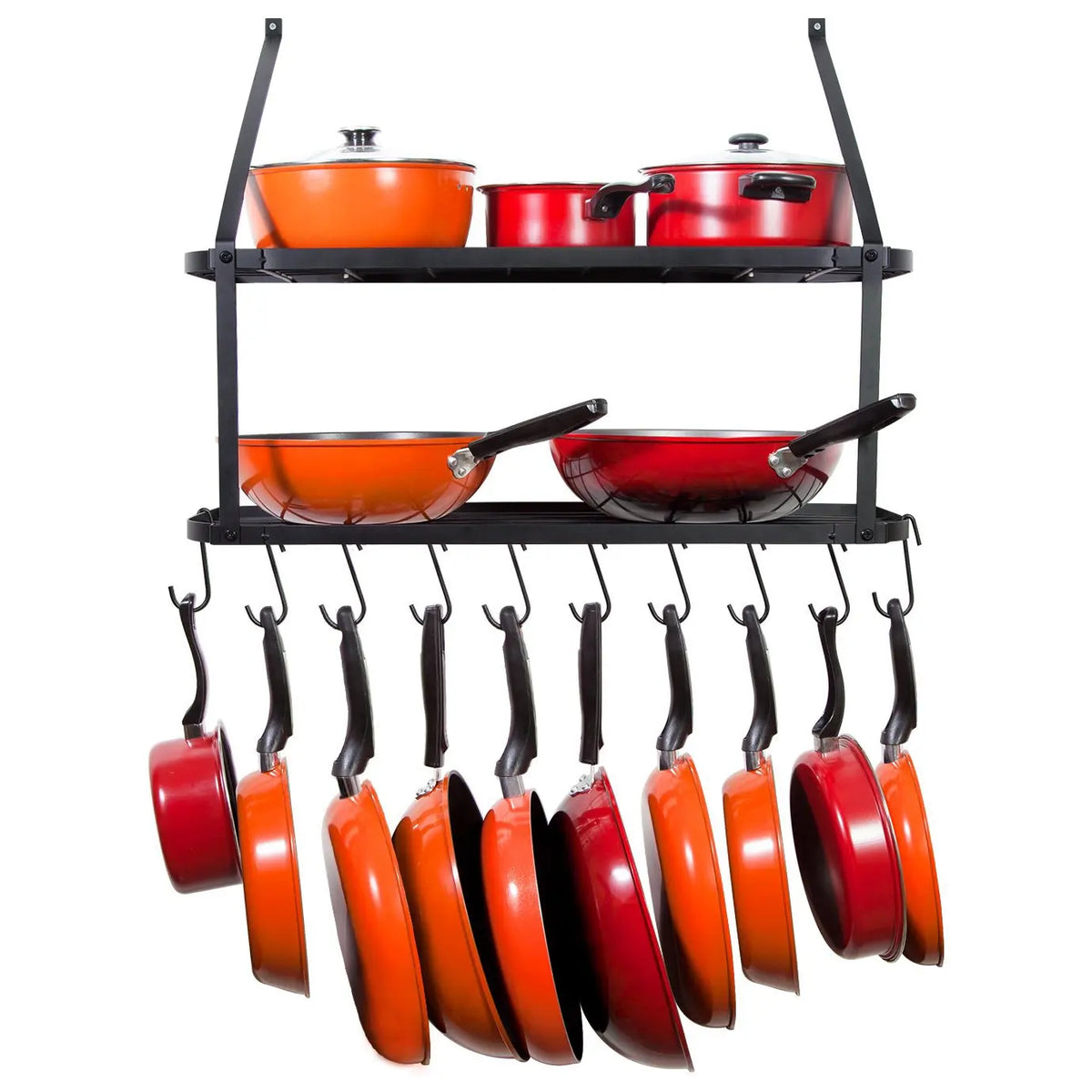 Kitchen Pots and Pans Organizer Rack Ceiling Mount Cookware Rack Hanging Hanger Have Hooks MegaBDM