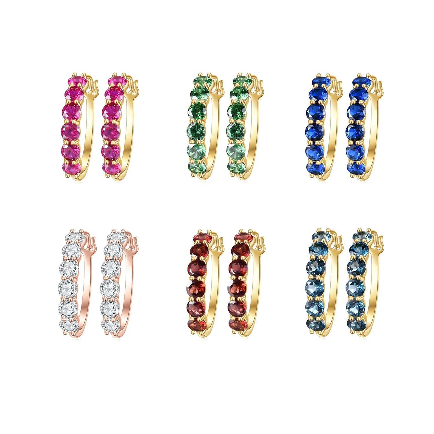 C8959 Abiding Jewelry the New Listing Gold Plated Garnet 925 Sterling Silver Gem Stone Custom Jewelry Hoop Earrings