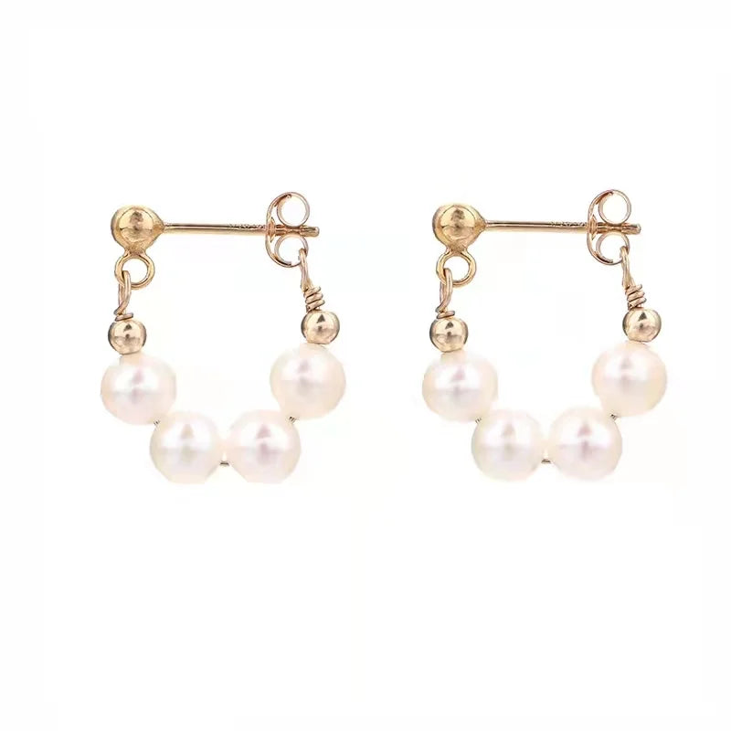Wholesale Natural 3-6mm 14K Gold Plated Freshwater Pearl Stud Earrings for Wedding Gift