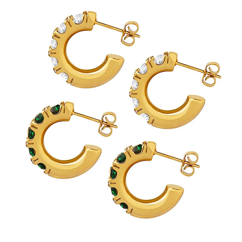 Vintage 18K Gold Plated PVD Stainless Steel Zircon Earrings Jewelry Wholesale Earrings With Zircon