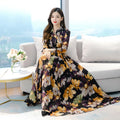 Women Lady Chiffon Spring Long Dresses Floral Printed Shirt Collar Long Sleeve Button New Fashion Elegant Lady Casual Dress
