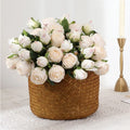 ZUOYI 37cm 6 PCS Each Bunch Artificial Dried White Blue Rose Bunch Silk Cloth Rose Bouquet for Wedding