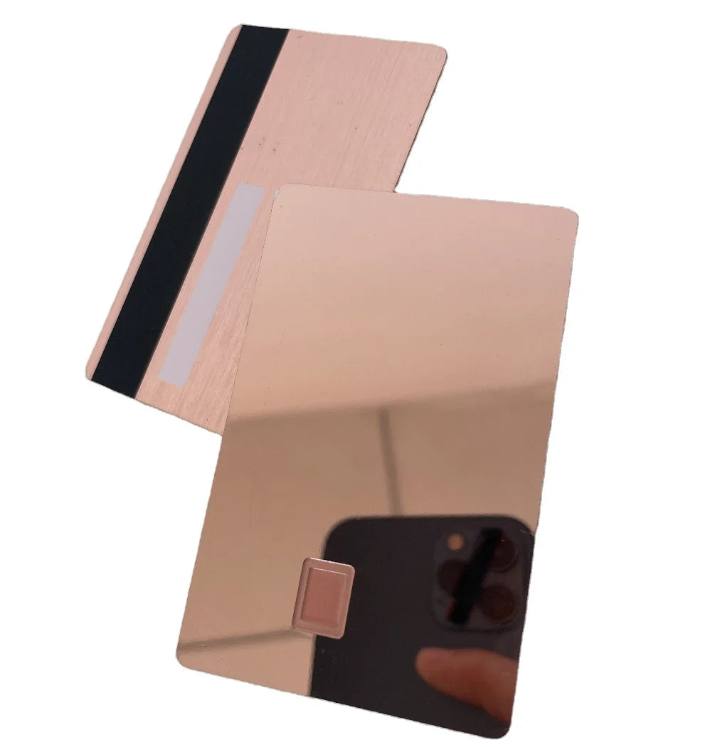 Rose Gold Brush Empty Credit Cards Blank Metal Cards with 4442/4428 Chip Holes&Hi Co Magnetic Stripe Bank Card
