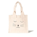 Ruthbag White Cotton Cat Tote Shopping Bag with Animal Print Pattern Carry All Canvas Bag with Inside Pocket