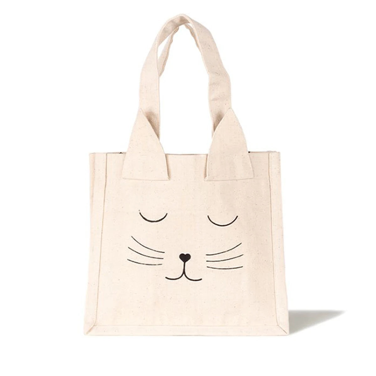 Ruthbag White Cotton Cat Tote Shopping Bag with Animal Print Pattern Carry All Canvas Bag with Inside Pocket