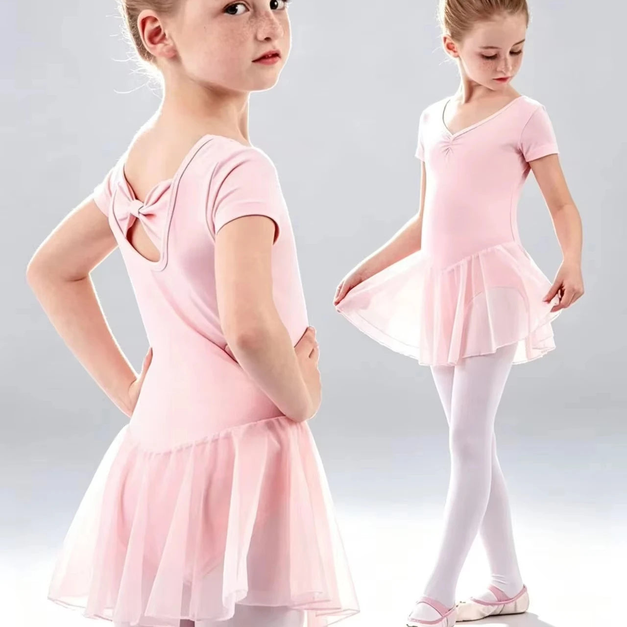Pink Ballet Dance Leotards Dress Ballerina Tutu Skirt Cross Back Dance Outfit Performance Costume for Girls