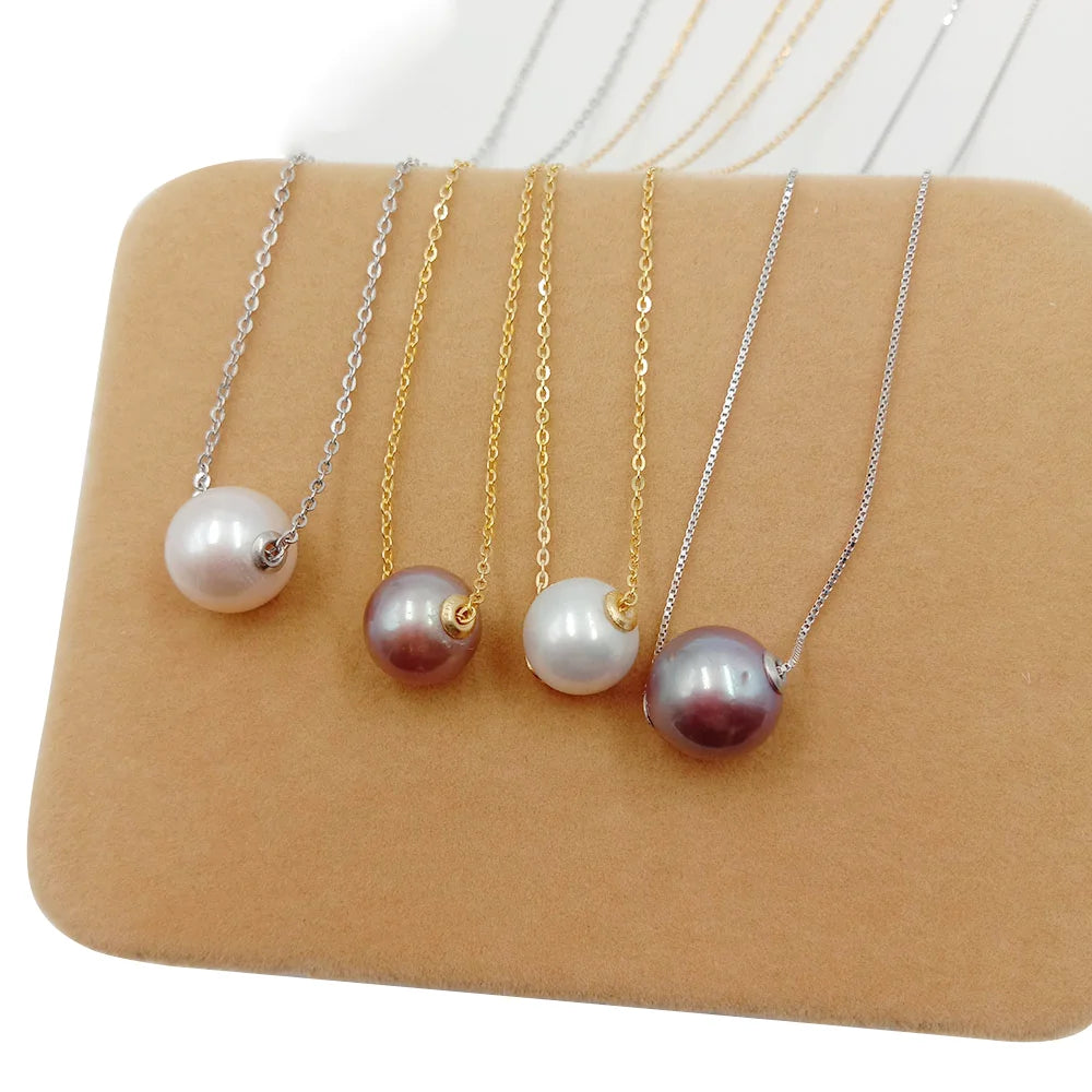 18 Inch  Wholesales 925 Sterling Silver Nature Pearl Pendant Necklace100% Nature Freshwater Big Perfect Round Pearl 10-11 mm