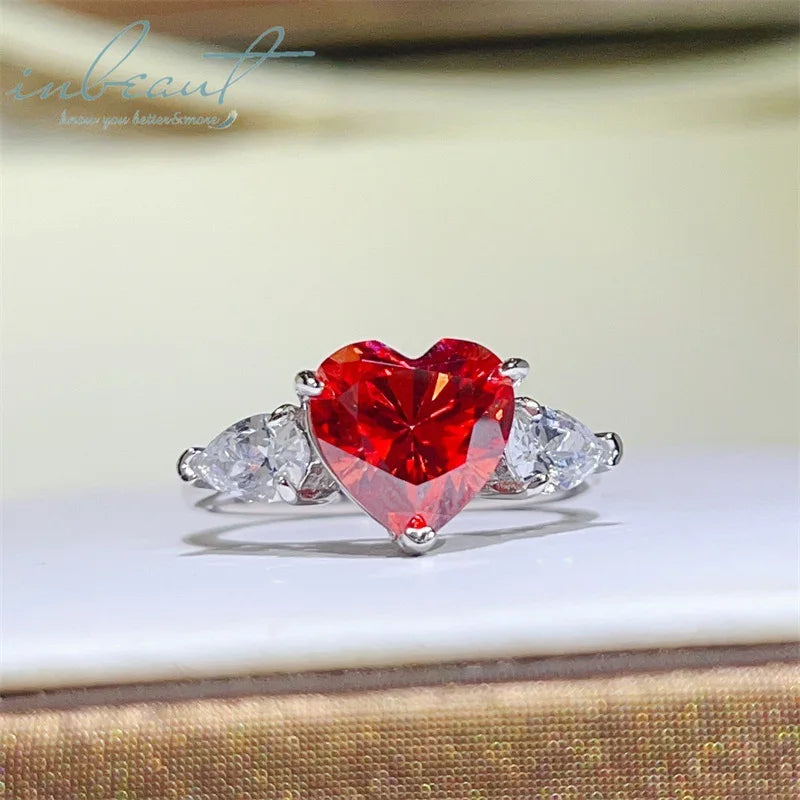 925 Silver Original 1-3 Carat Brilliant Cut Pass Diamond Test Sparkling Red Heart Moissanite Wedding Ring for Women Fine Jewelry