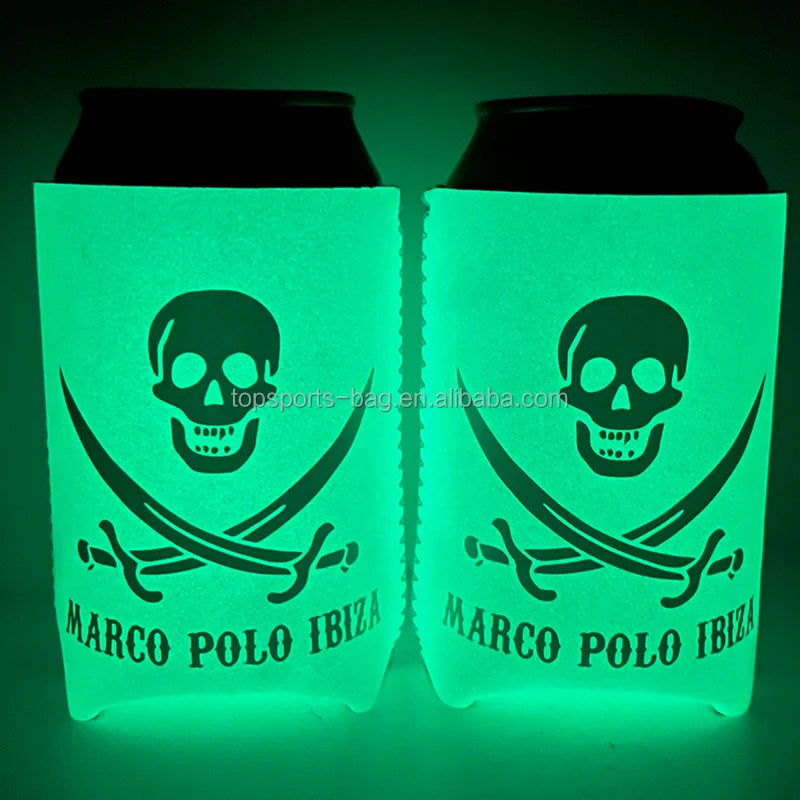 New Arrival Luminous Neoprene PU Leather Can Cooler Luminescent 12 oz Can Coolie for Party