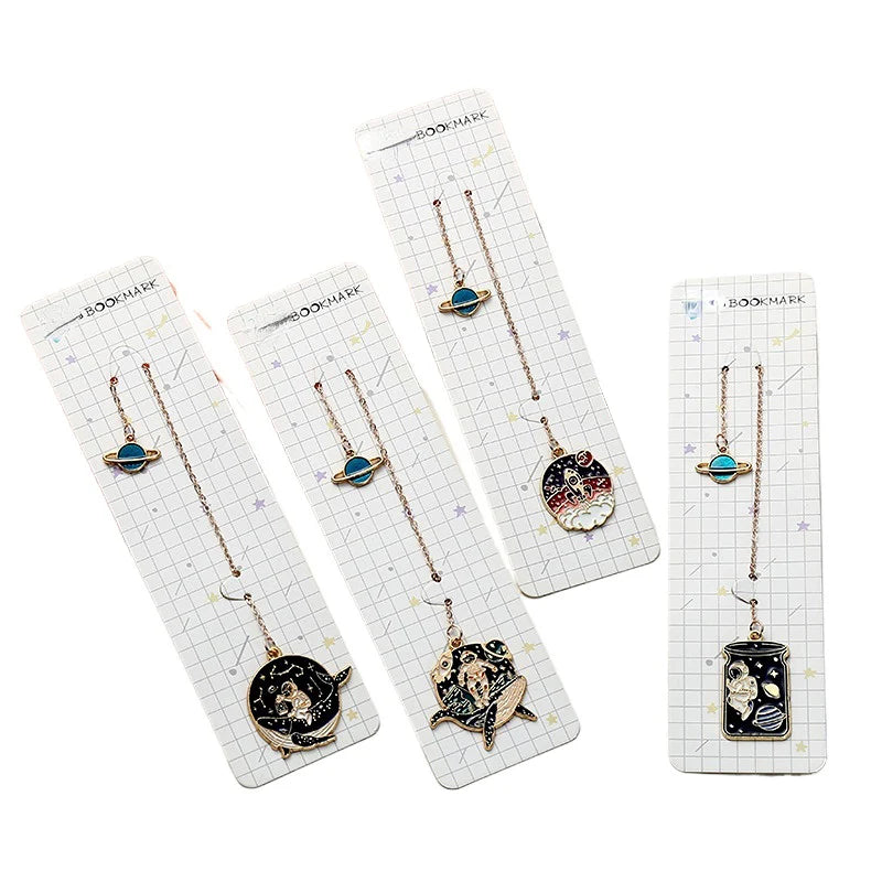 Creative Metal Bookmark Astronaut Shape Student Stationery Bookmark Page Clip Bookmark Chain