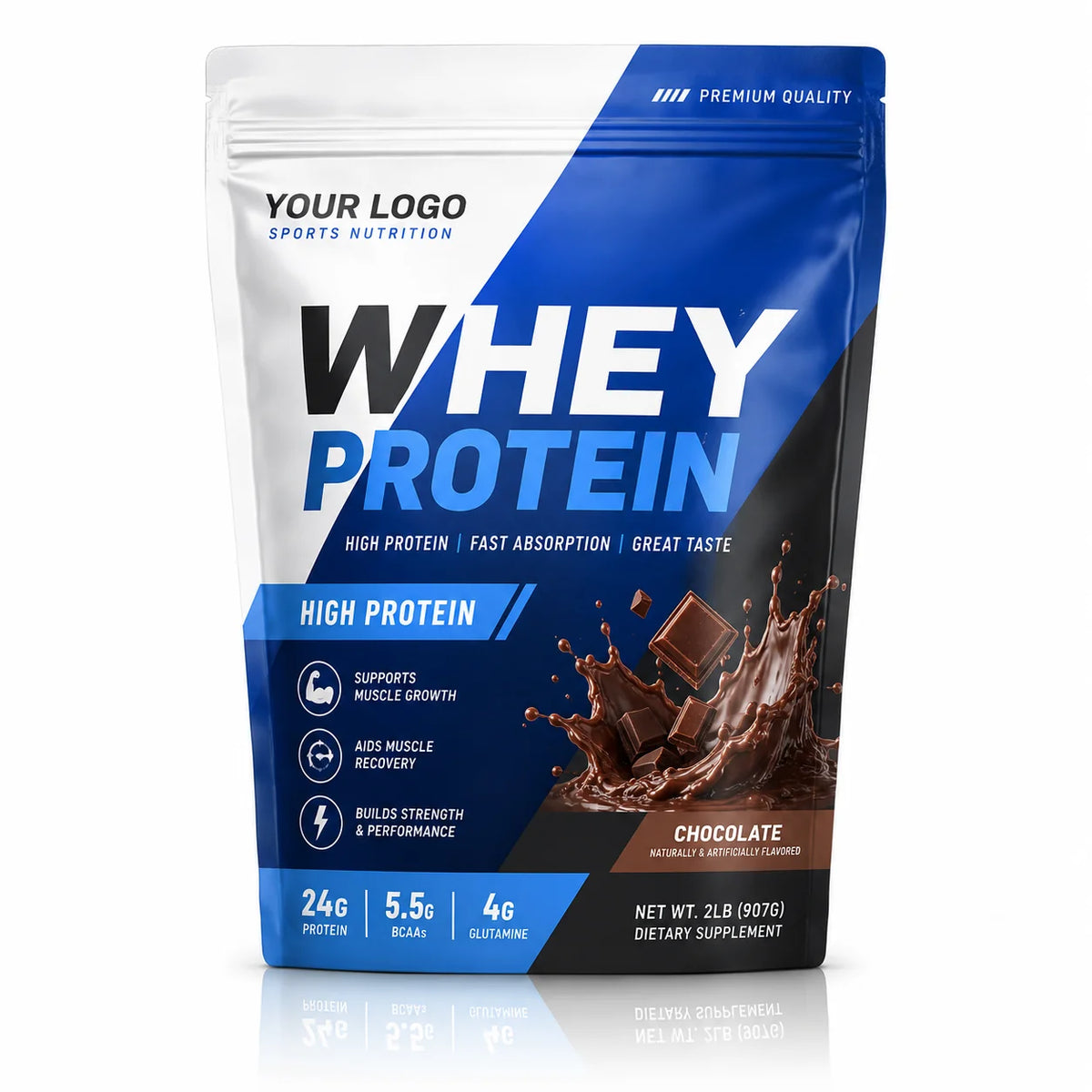 Custom Printed Protein Powder Packaging Bag Resealable Stand up Pouch for Whey Protein Sports Nutrition Powder
