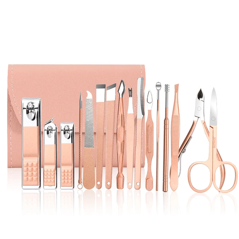 Factory  Cheaper Price Multi Function Professional 16pcs Rose Gold Manicure Pedicure Set Nail Care