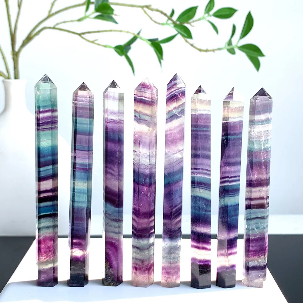 Wholesale Natural Rainbow Fluorite Point colorful Crystal Stone Tower Healing fluorite points for Decoration Gift