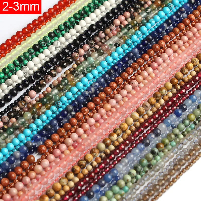 2mm 3mm Natural Stone Round Loose Beads Crystal Gemstone Amethyst Rose Quartz Lapis Red Agate Turquoise Garnet Loose Beads