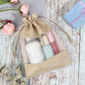 Jute Linen Drawstring Gift Bag for Organizing Cosmetics Single Mesh Window Burlap Jewelry Pouch