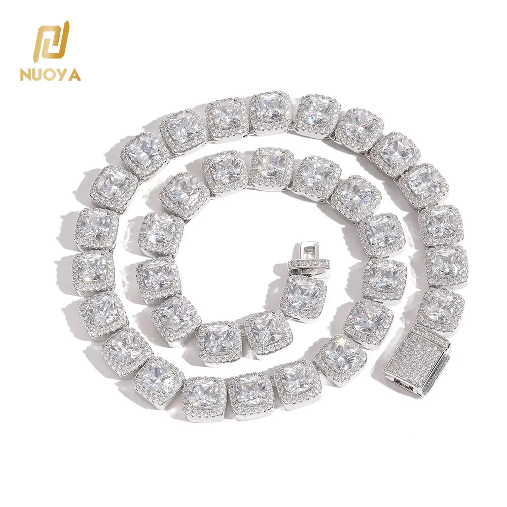 12mm Hip Hop Square CZ Tennis Chain Necklace Silver Gold Plated Cluster Tennis Chain Unisex Jewelry