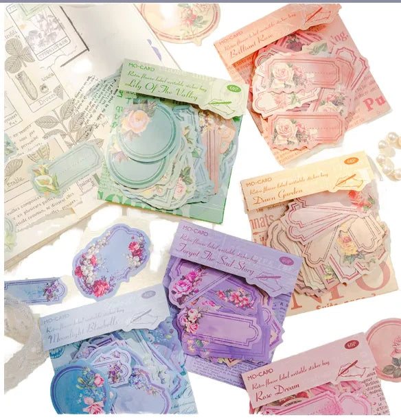 60 Pieces Into Paper Sticker Package Garden Label Series Retro Artistic Notebook Collage Material Decorative Sticker 6 Models