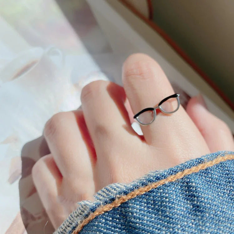 Lovely Adjustable Enamel Painted Ring Girl Open Tail Finger Glasses Ring Wholesale Creative