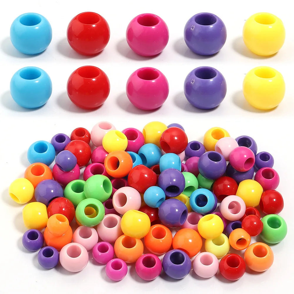 100pcs 12mm Large Hole Beads Macaron Color Acrylic Straight Big Hole DIY Handmade Jewelry Accessories Loose Beads