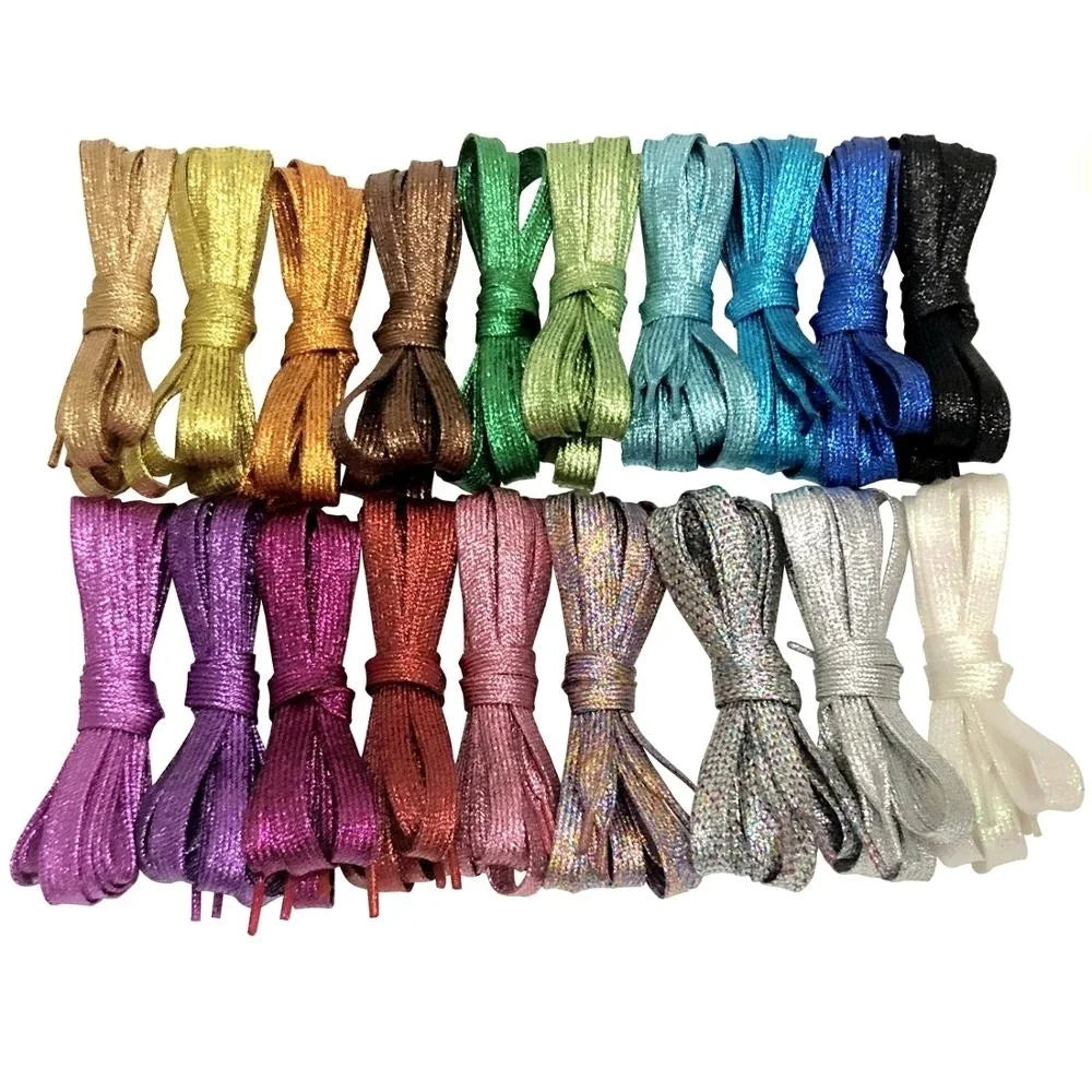 1 Pair Fashion Glitter Shoelaces Colorful Flat Shoe Laces for Athletic Running Sneakers Shoes Boot 1CM Width Shoelace Strings