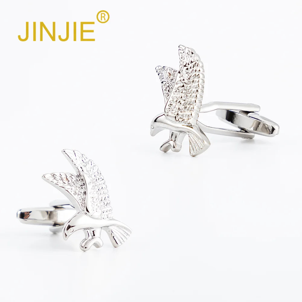 2024 JINJIE New Design Novelty French Silver Animal Eagle Mens Cufflinks Custom
