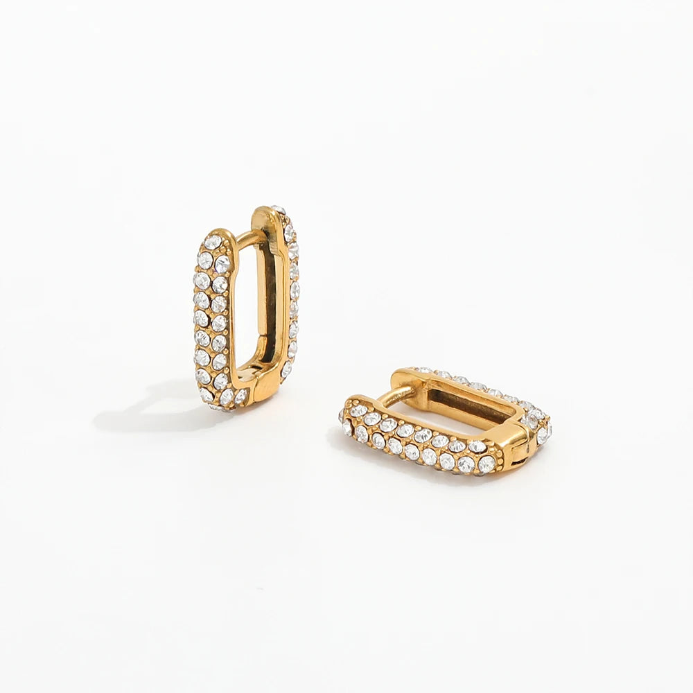 JOOLIM  High End Luxury 18K PVD Gold Plated Dainty Elegant Cz Pave Huggie Earrings Stainless Steel Jewelry for Women