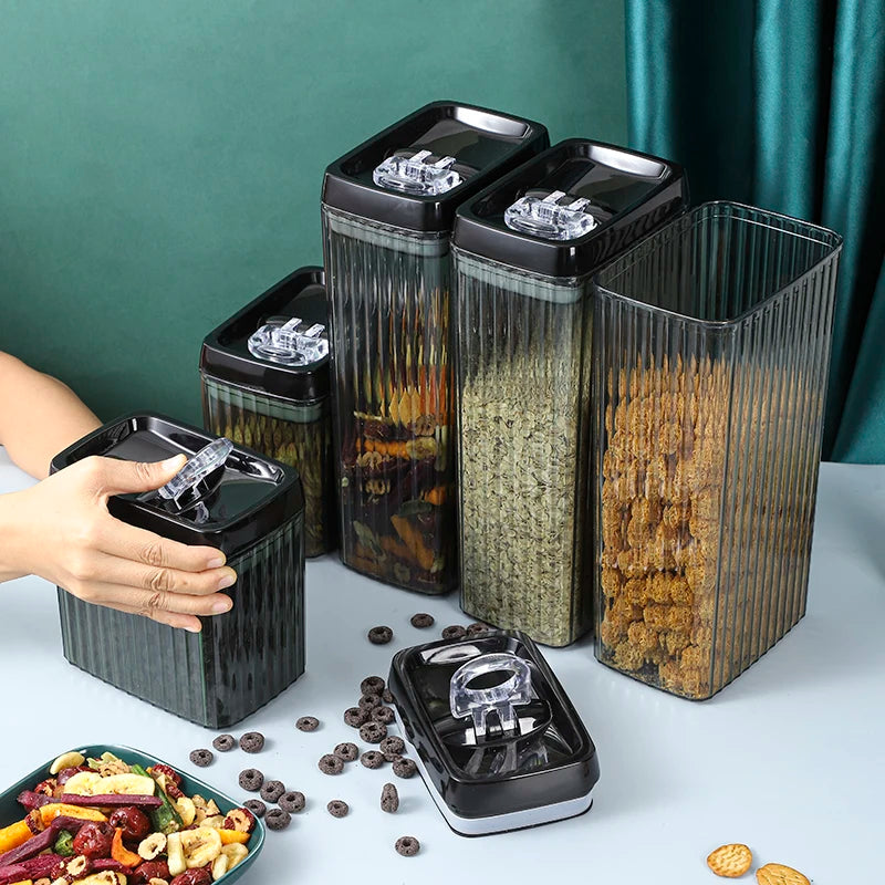 Wishome 3.3L Green BPA Free Clear Cereal Plastic Airtight Food Storage Kitchen Push Top Pantry Organization Container Set